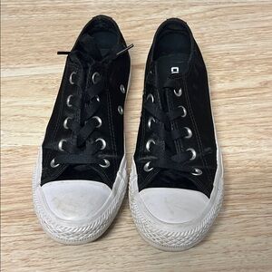 Shinny Black Canvas Sneakers with White Soles